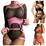 Adjustable Corset Body Harness Garter Suspender Belt Collar Choker Bondage Sexy Fetish