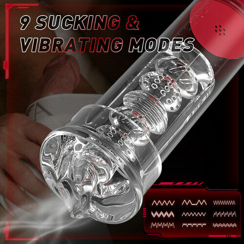 Propinkup 9 vibrierende 9 saugende transparente Penisvergrößerungspumpe 