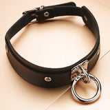 Sexy Punk Rock Emo Goth PU Leather & Silver Pull Ring Choker