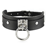 Sexy Punk Rock Emo Goth PU Leather & Silver Pull Ring Choker